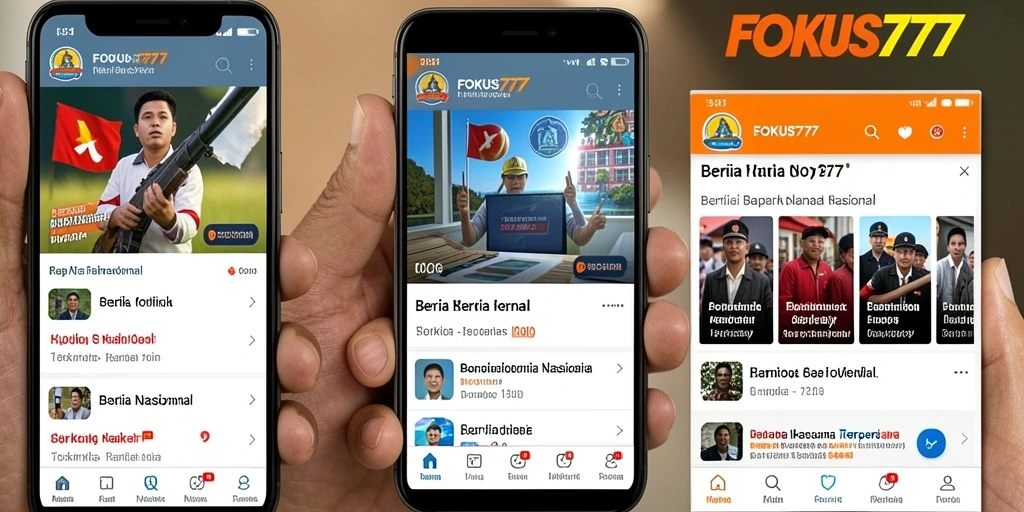 Antarmuka aplikasi FOKUS777 yang menampilkan berita nasional terbaru.