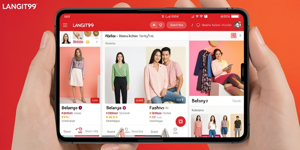 Antarmuka LANGIT99 menampilkan berbagai pilihan produk fashion terkini.