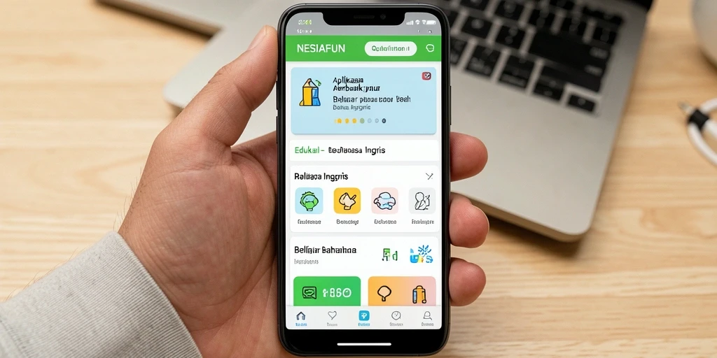 Screenshot antarmuka NESIAFUN yang mendukung belajar bahasa Inggris.