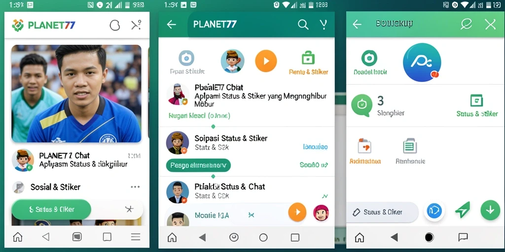 Antarmuka kreatif PLANET77 untuk Status & Stiker.
